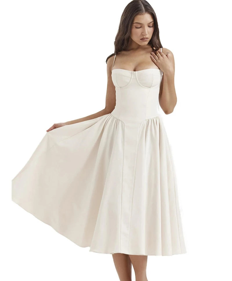 Elegant Spaghetti Strap Midi A Line Summer Dress