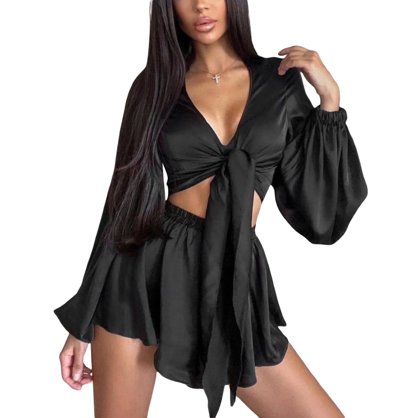 Women s Two Piece Crop Top with High Waist Shorts Vacation Set