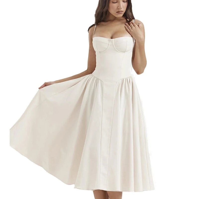 Elegant Spaghetti Strap Midi A Line Summer Dress