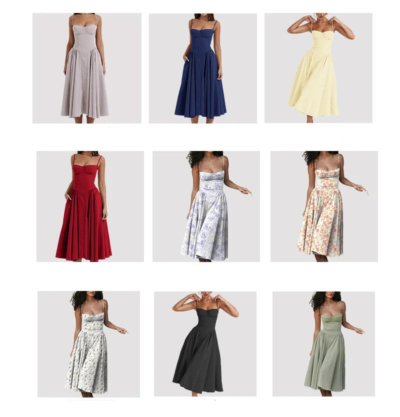 Elegant Spaghetti Strap Midi A Line Summer Dress