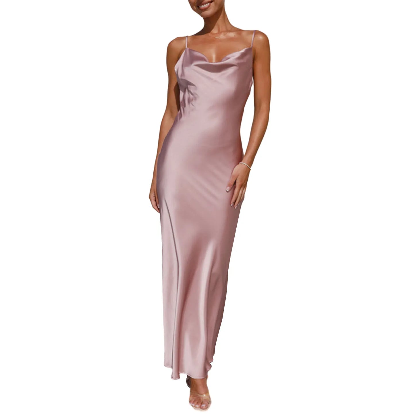 Women Spaghetti Strap Cowl Neck Cami Dress