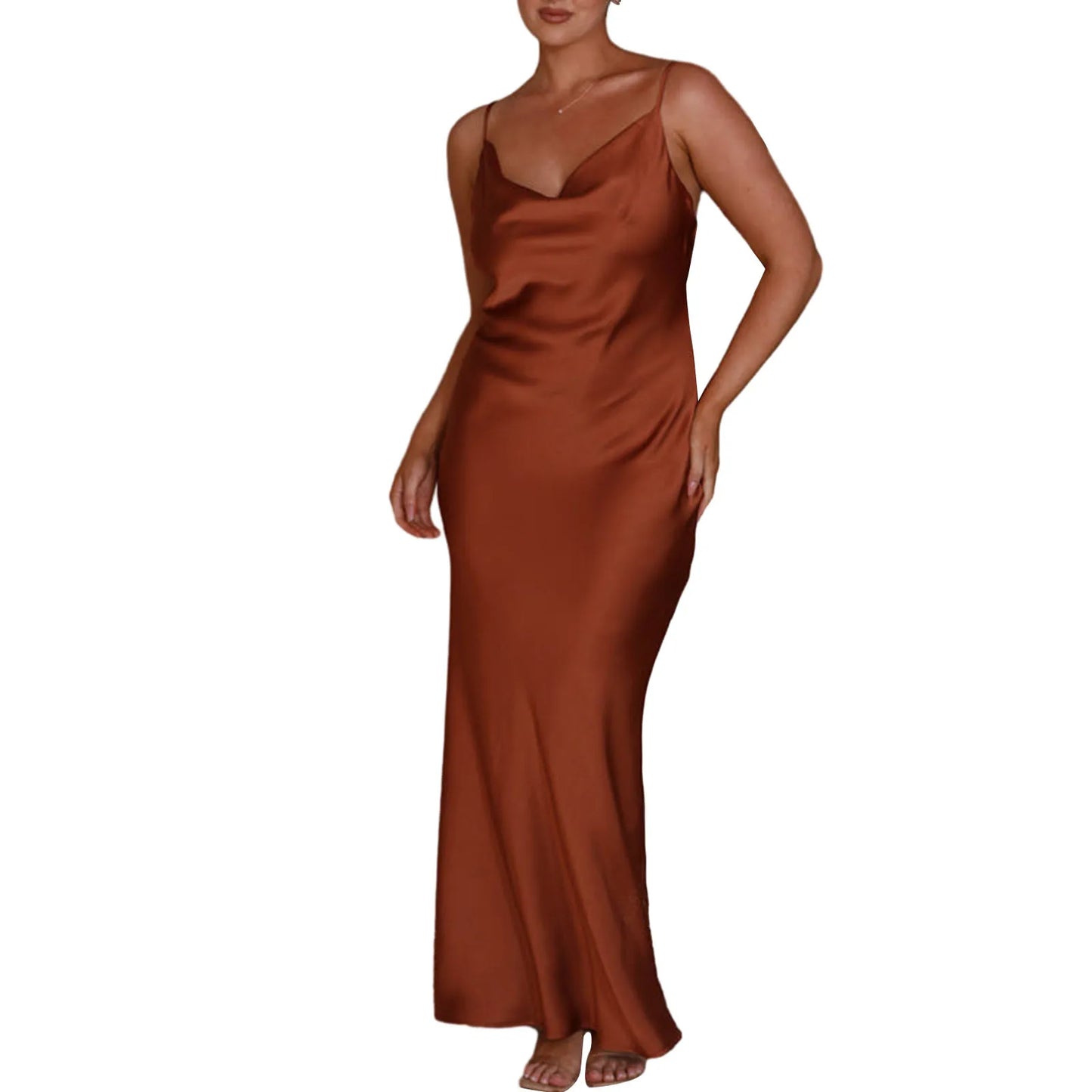 Women Spaghetti Strap Cowl Neck Cami Dress