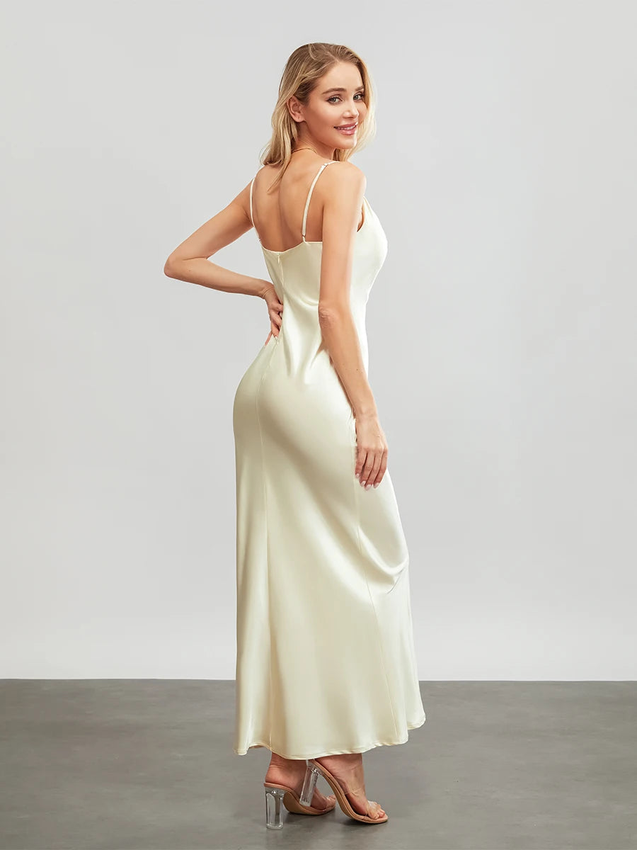Women Spaghetti Strap Cowl Neck Cami Dress