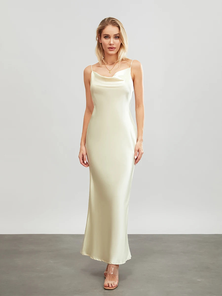 Women Spaghetti Strap Cowl Neck Cami Dress