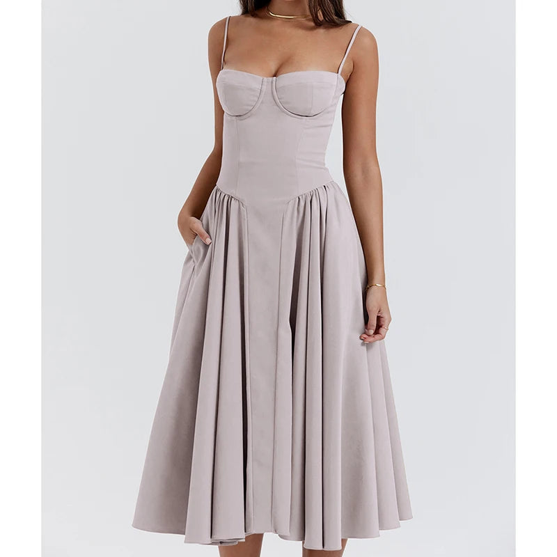 Elegant Spaghetti Strap Midi A Line Summer Dress