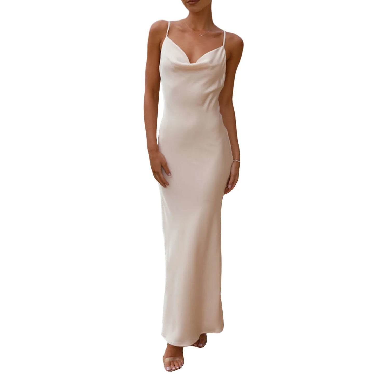 Women Spaghetti Strap Cowl Neck Cami Dress
