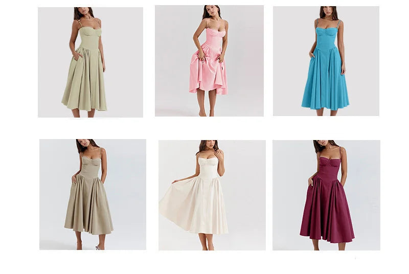 Elegant Spaghetti Strap Midi A Line Summer Dress