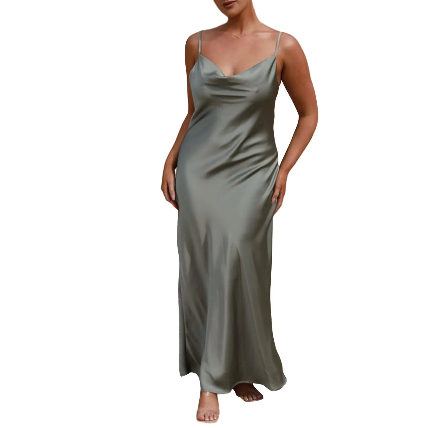 Women Spaghetti Strap Cowl Neck Cami Dress