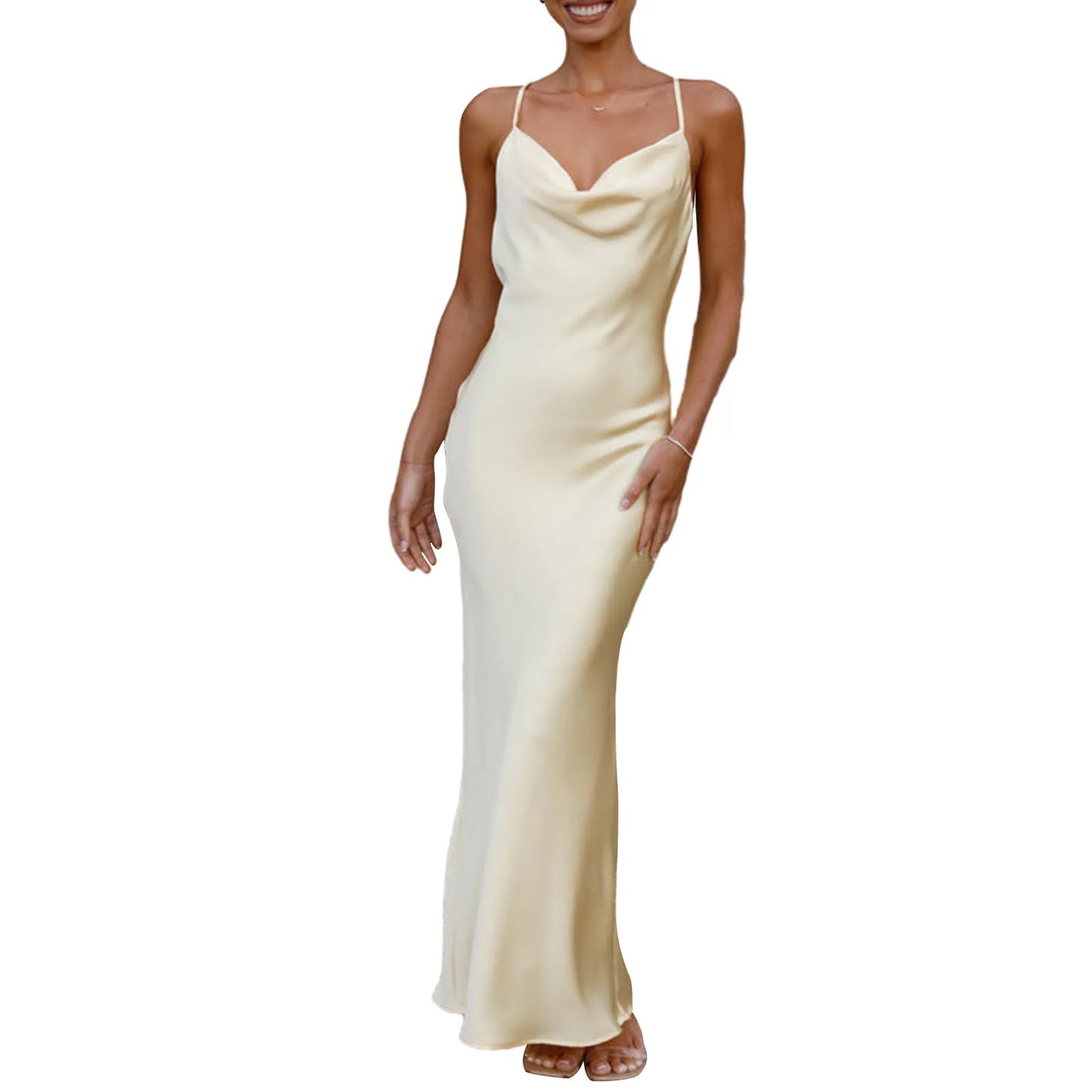 Women Spaghetti Strap Cowl Neck Cami Dress