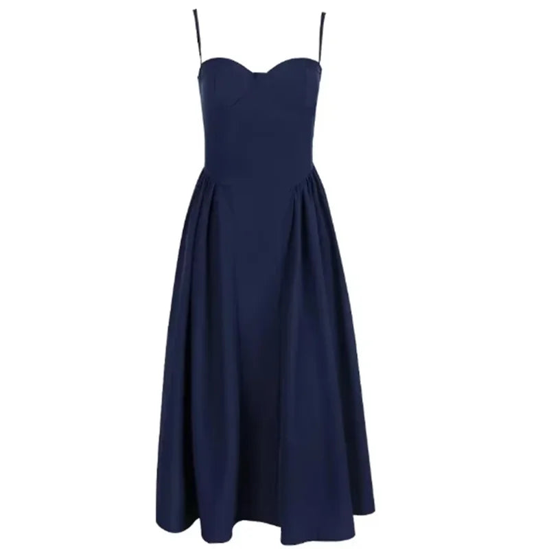 Elegant Spaghetti Strap Midi A Line Summer Dress