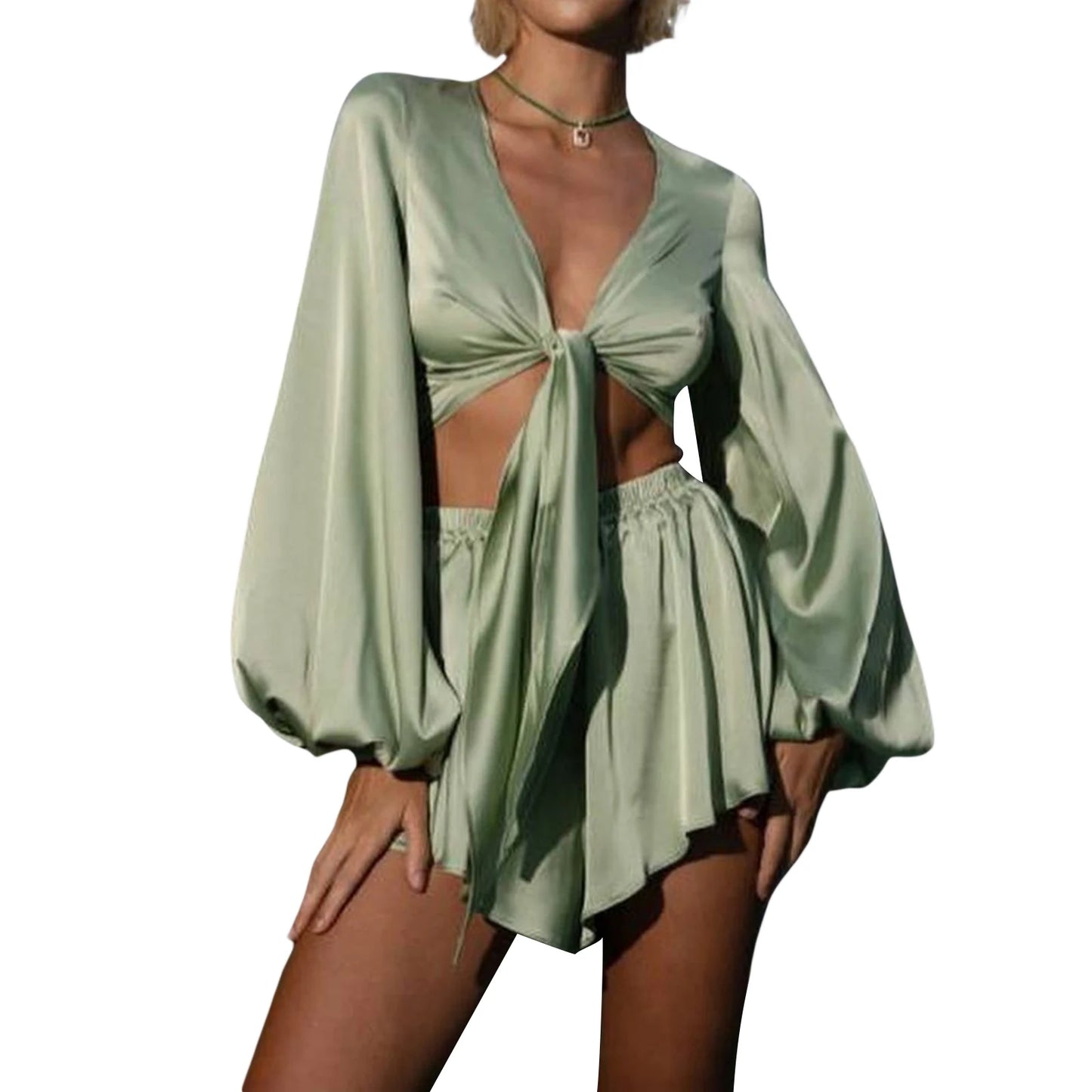 Women s Two Piece Crop Top with High Waist Shorts Vacation Set