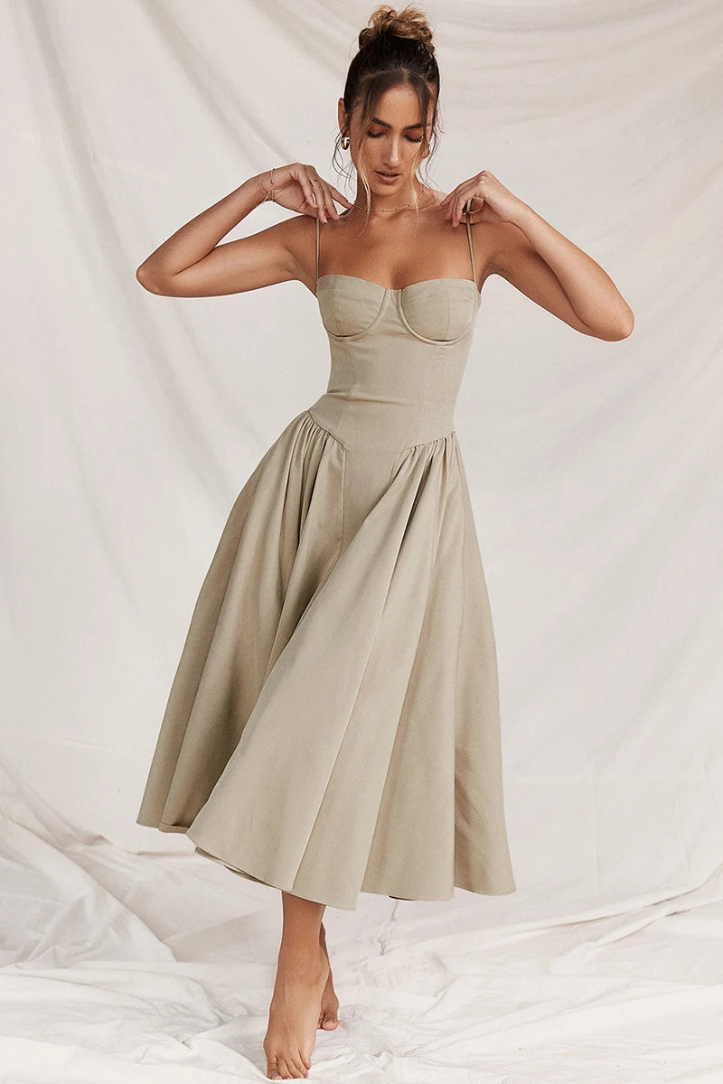 Elegant Spaghetti Strap Midi A Line Summer Dress
