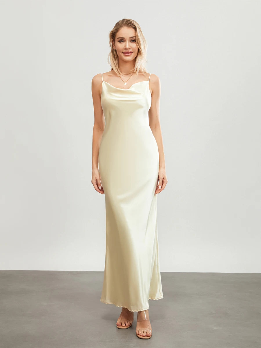 Women Spaghetti Strap Cowl Neck Cami Dress