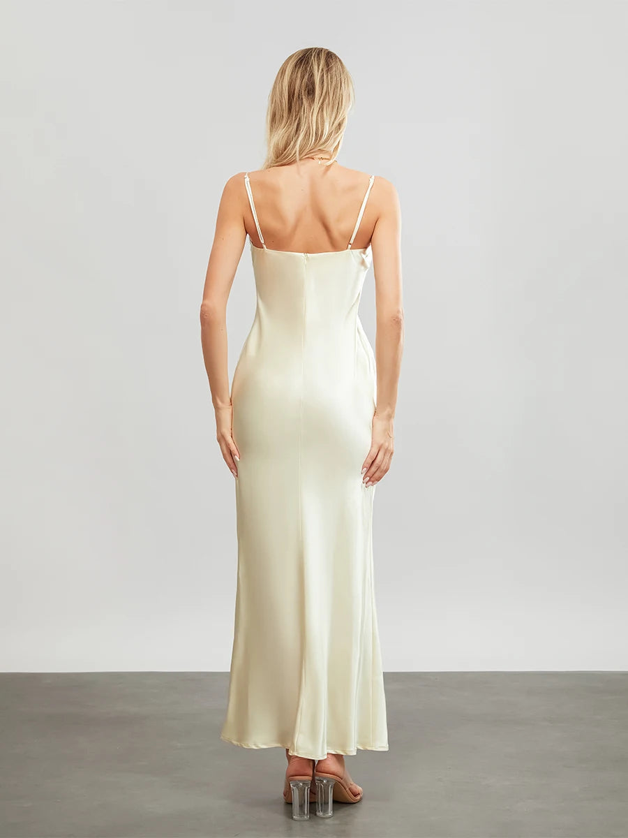 Women Spaghetti Strap Cowl Neck Cami Dress