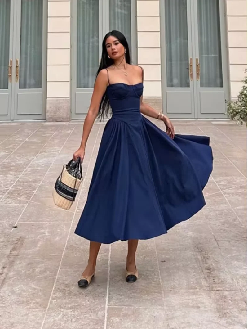 Elegant Spaghetti Strap Midi A Line Summer Dress