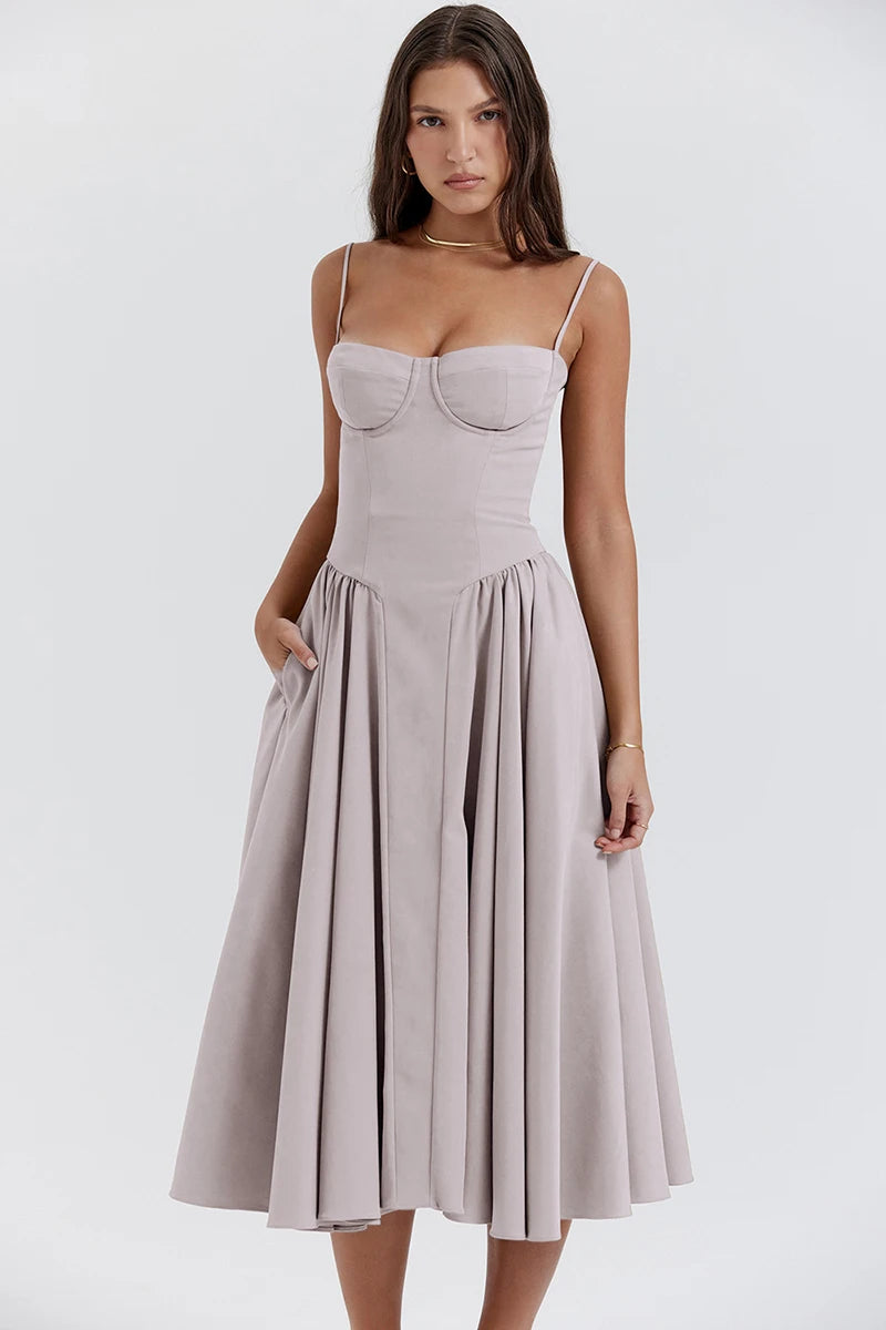 Elegant Spaghetti Strap Midi A Line Summer Dress