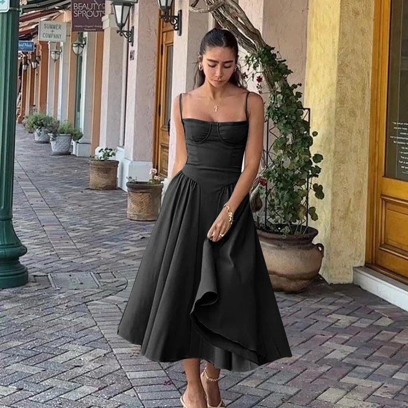 Elegant Spaghetti Strap Midi A Line Summer Dress