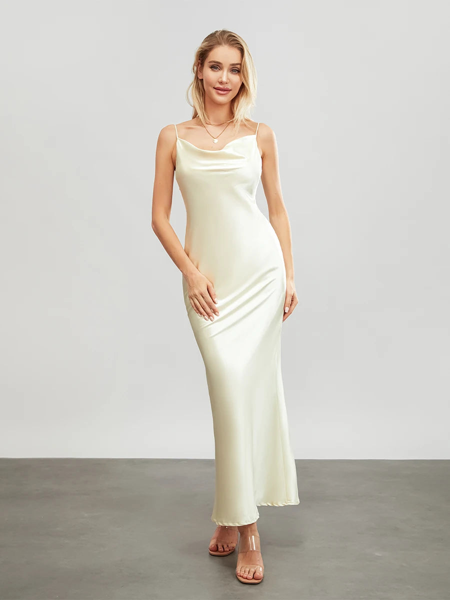 Women Spaghetti Strap Cowl Neck Cami Dress