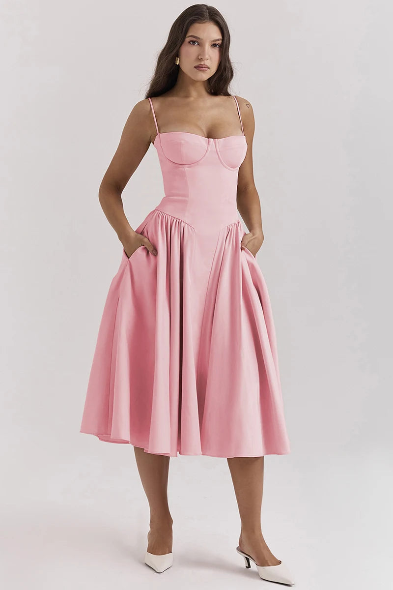 Elegant Spaghetti Strap Midi A Line Summer Dress