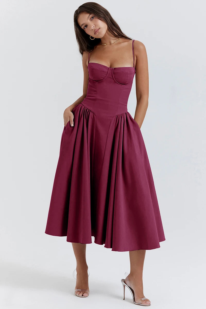 Elegant Spaghetti Strap Midi A Line Summer Dress