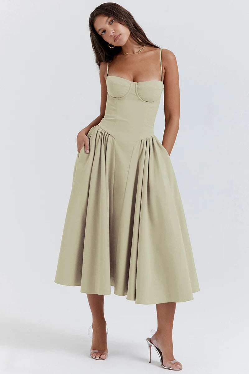 Elegant Spaghetti Strap Midi A Line Summer Dress
