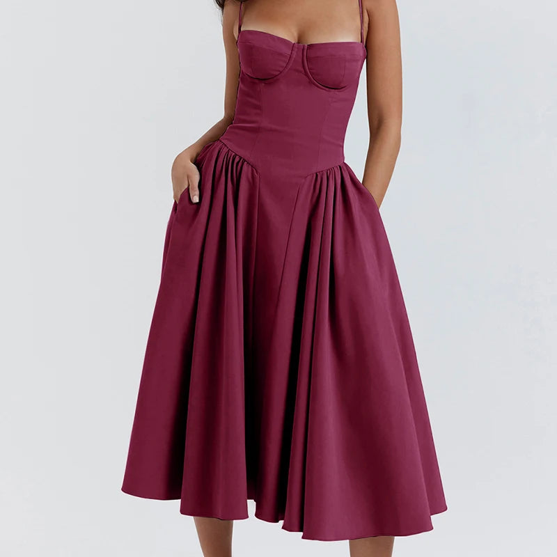 Elegant Spaghetti Strap Midi A Line Summer Dress